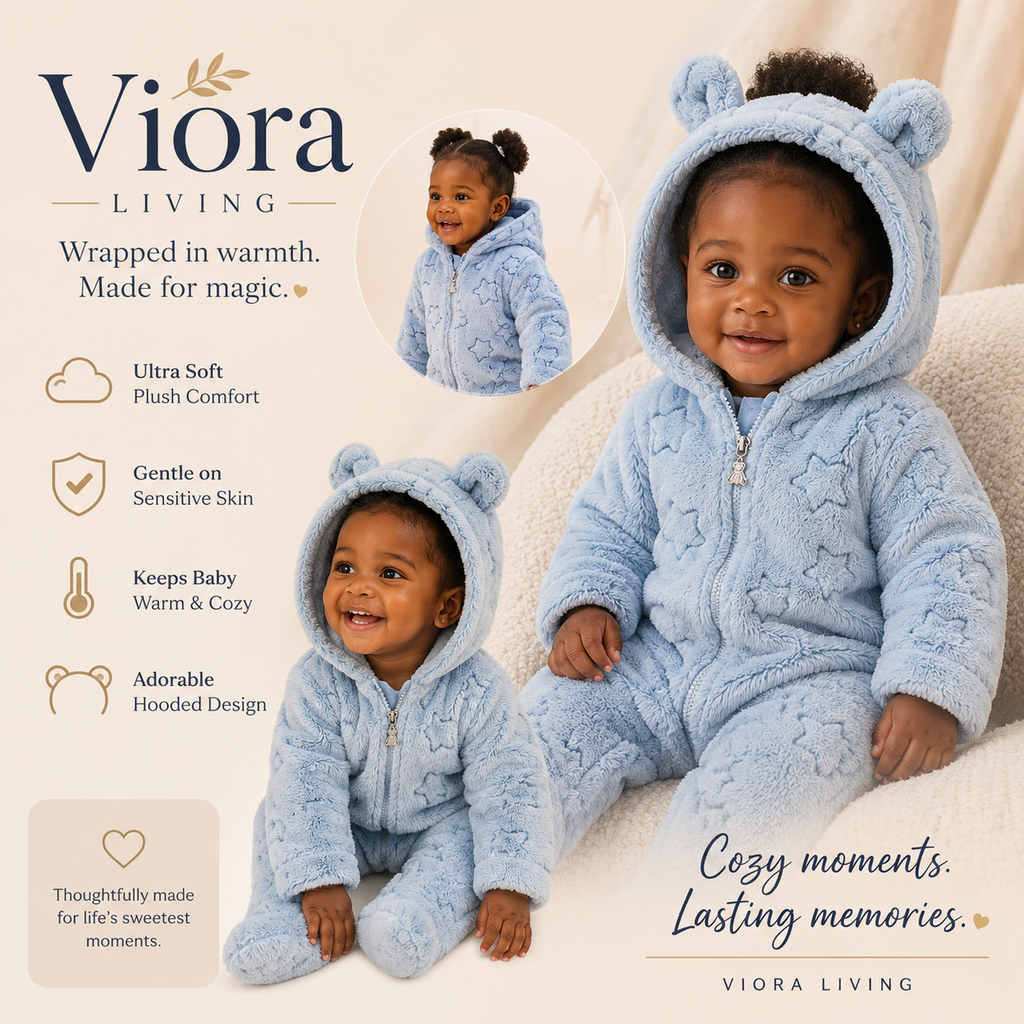 Viora Snuggle Bear Fleece Romper – Warm Winter Onesie for Babies & Toddlers (0–12 Months)
