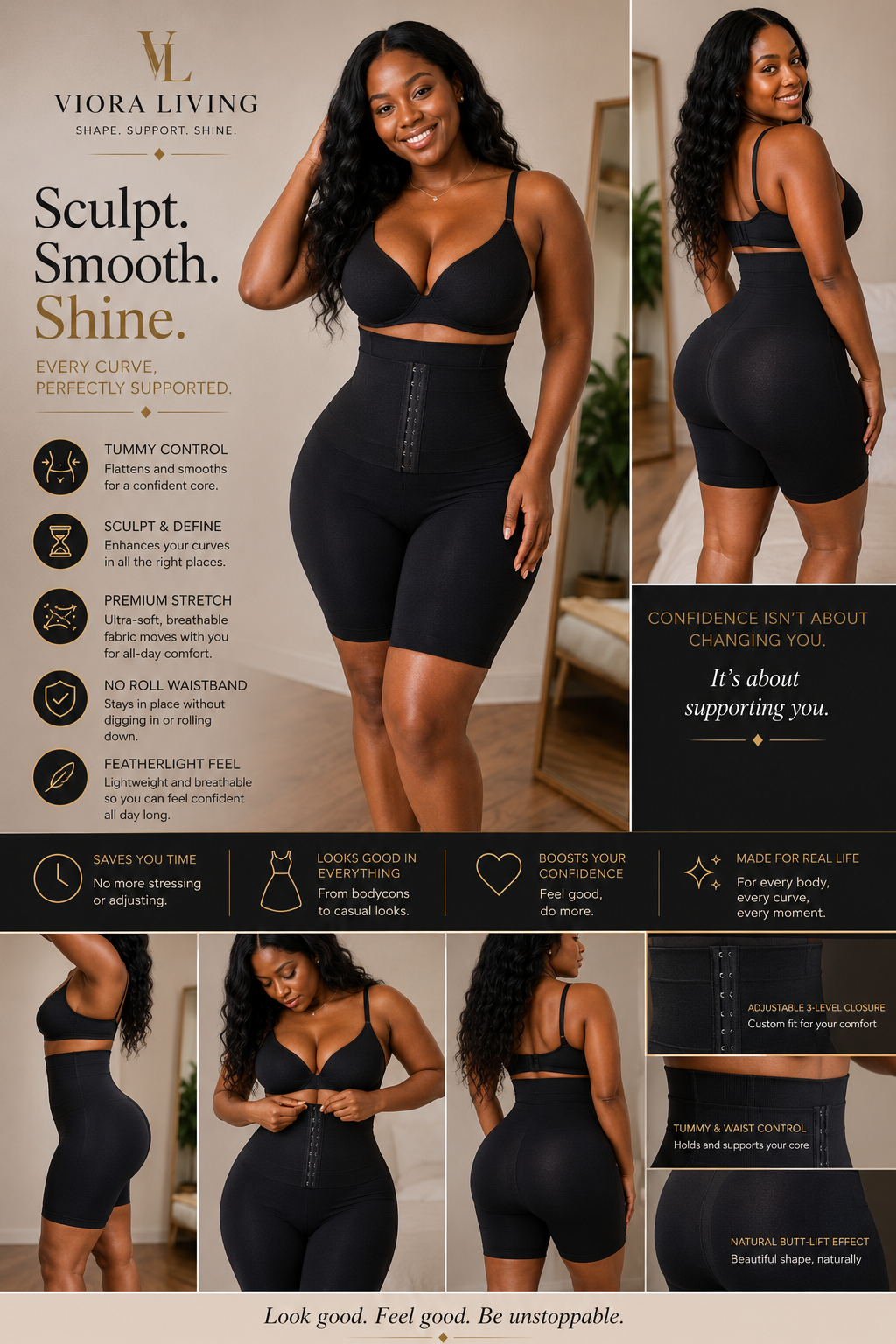 Adjustable 3-Level Closure Shapewear Shorts - Tummy & Waist Control With Natural Butt-Lift