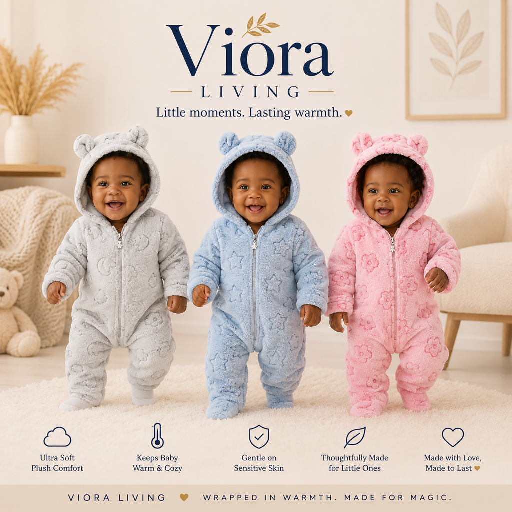 Viora Snuggle Bear Fleece Romper – Warm Winter Onesie for Babies & Toddlers (0–12 Months)