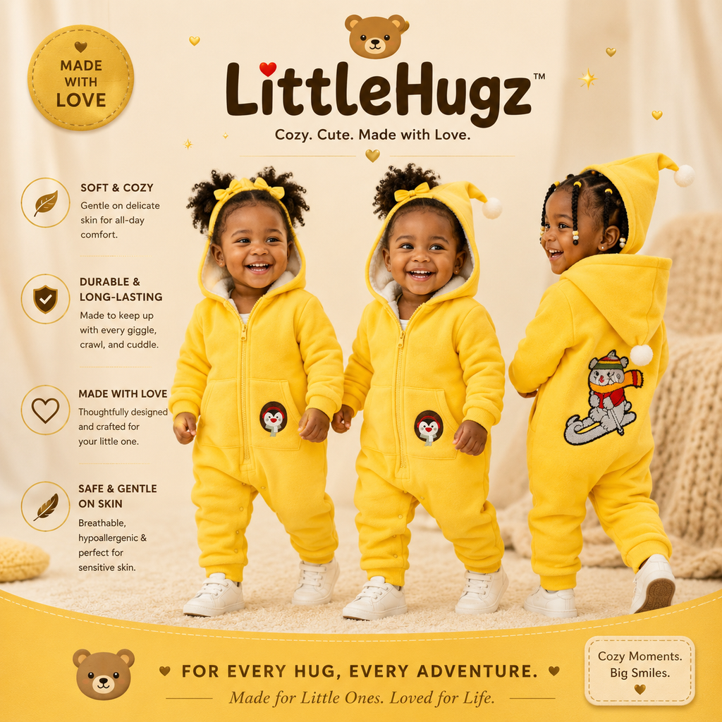 Viora Cosy Baby Romper – Thick Fleece-Lined Hooded Onesie for Newborns (0–12 Months)