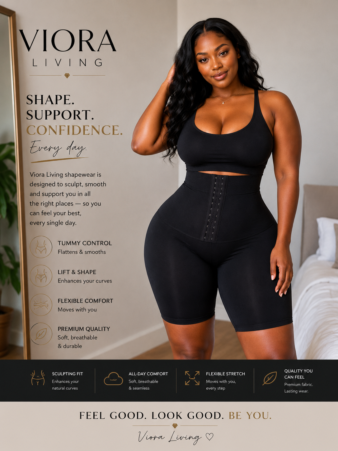 Adjustable 3-Level Closure Shapewear Shorts - Tummy & Waist Control With Natural Butt-Lift